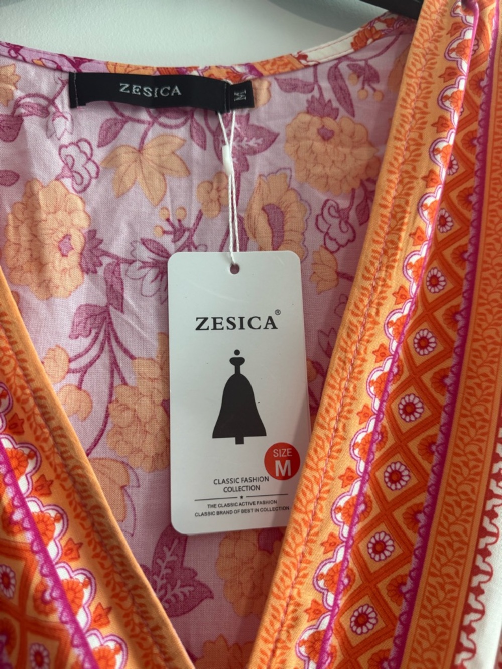 Floral Wrap Midi Dress in Pink and Orange - Picture 4 of 6